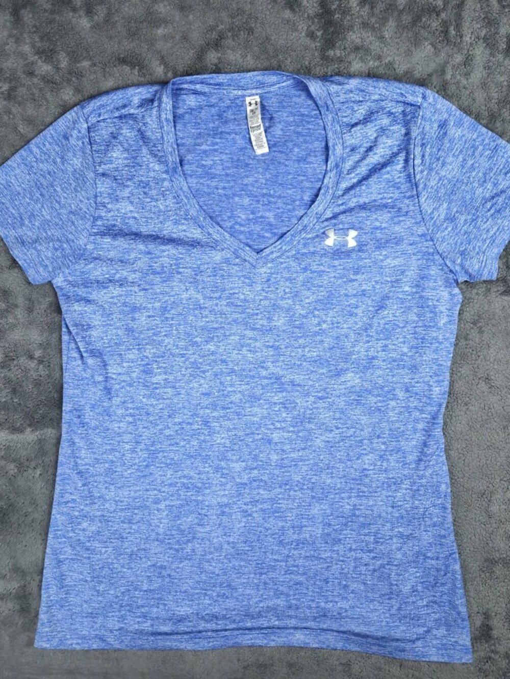 Under Armour HeatGear T-Shirt Womens Small Blue V-Neck Short Sleeve Activewear